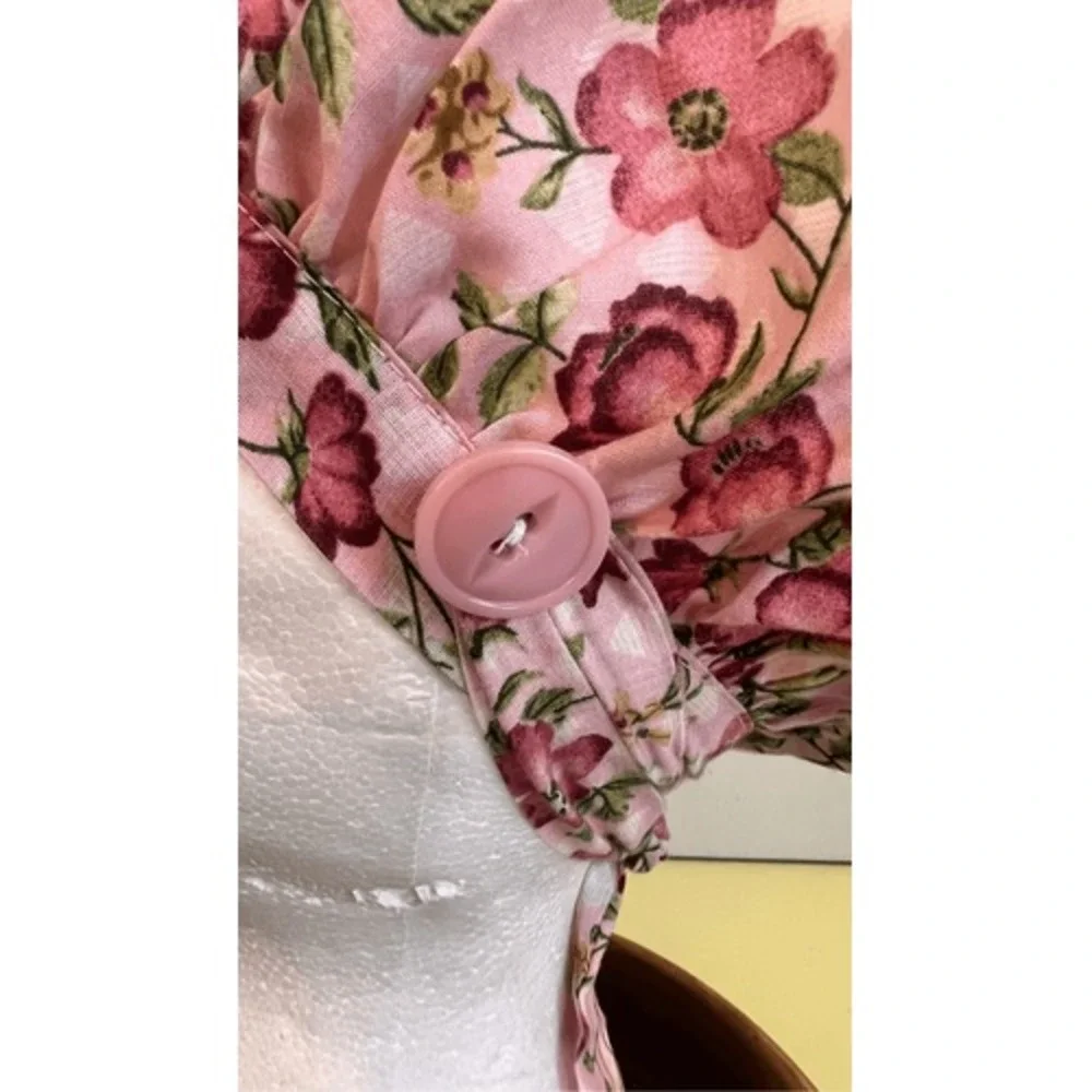 Vintage handmade Floral Print Hair‎ Bonnet Hat Sleeping Tie Button - Picture 7 of 9